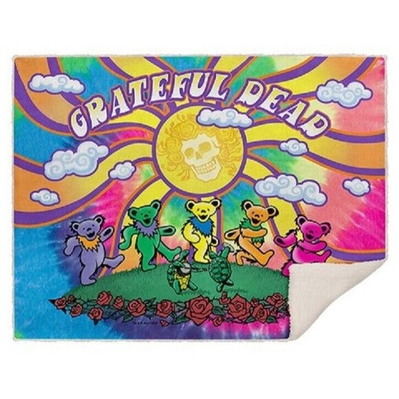 Grateful Dead New Fleece Sherpa Gift Throw Blanket Dancing Bears Bertha Turtles